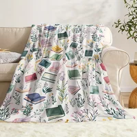 Cozy Watercolor Book & Wildflower Print Blanket - Soft, Warm Flannel Throw for Naps, Camping, Travel, and Home Decor - Perfect G