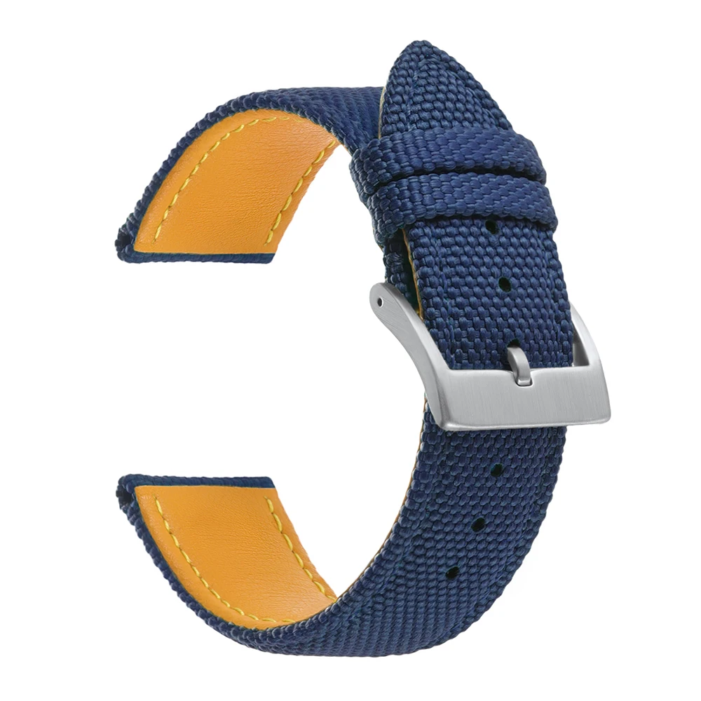 Deluxe Sailcloth Canvas Watch Strap - Black & Blue Nylon Band for Men & Women, 20mm & 22mm