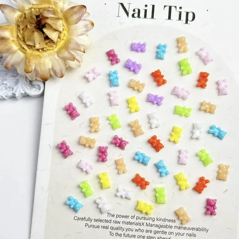 50PCS 3D Macaron Color Resin Teddy Bear Nail Art Decorations Mini Minimalist Cute Bear Nail Charms Accessories for Manicure DIY