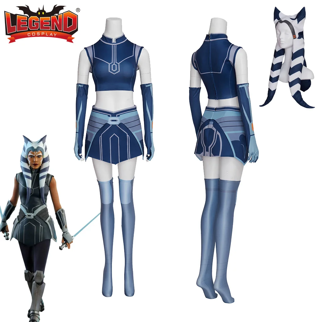 

Ahsoka Tano Cosplay Costume Blue Dress Star Costume Wars Ahsoka Cosplay Clone Outfit Wars Costume with Headpiece Hat Women Adult