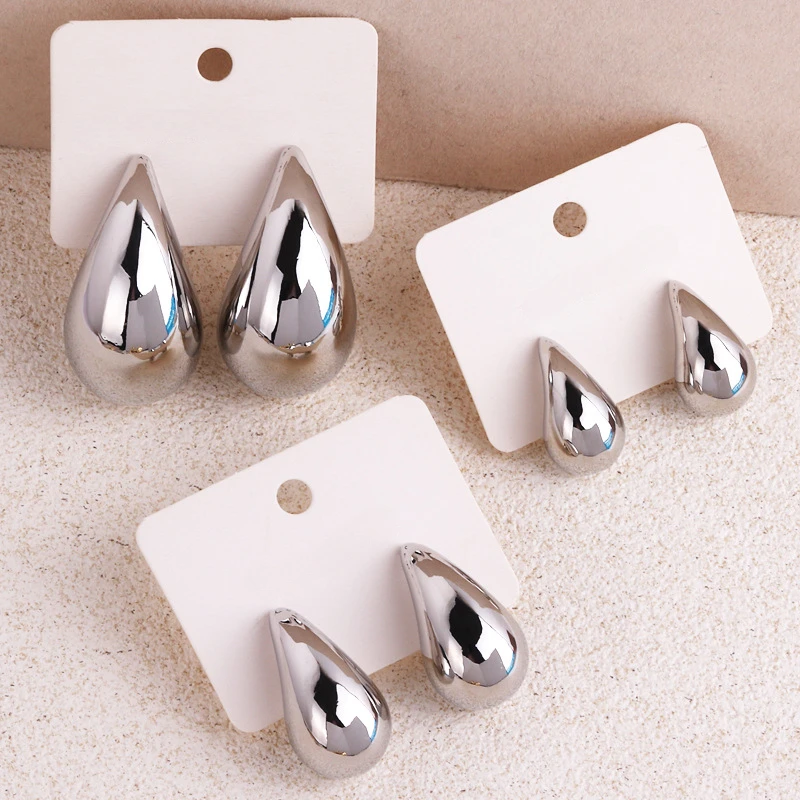 Earrings Women Plate Gold Color Chunky Waterdrop Dupes Drop Personality Glossy Teardrop Jewelry Gift