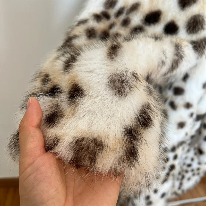 Luxury Maxi Long Leopard Belted Faux Fur Coat Women Winter Brand Fashion Mob Wife Vibe Fox Fur Jacket Overcoat