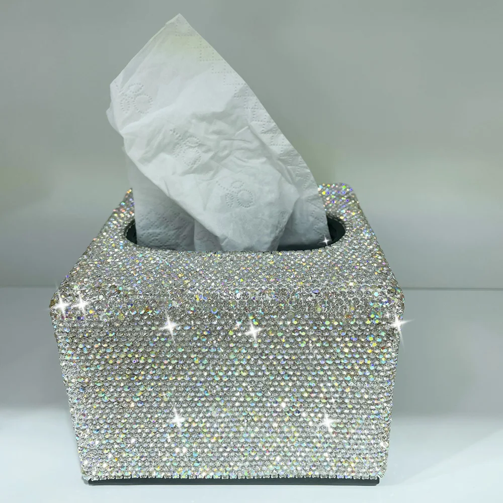 Sparkling Diamond Tissue Box Rectangle Paper Towel Holder Desktop Napkin Holder Storage Container Kitchen Bathroom Tissue Boxes 6