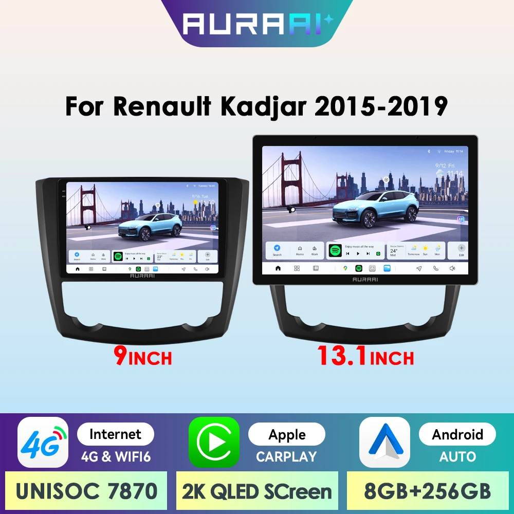 Écran intelligent Android AURAAI X100 pour Renault Kadjar 2015 - 2019 UIS7870 DSP RDS GPS SWC Auto CarPlay ADAS 360 ° CAM 1