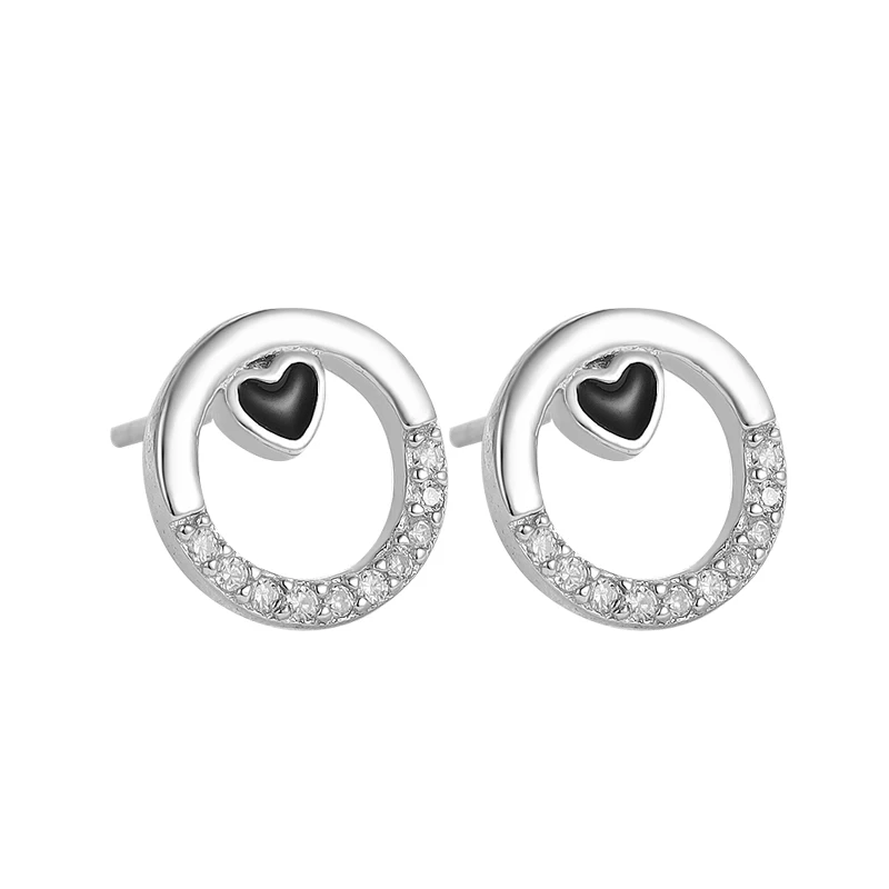 

S925 sterling silver heart earrings inlaid with diamonds personalized jewelry for women
