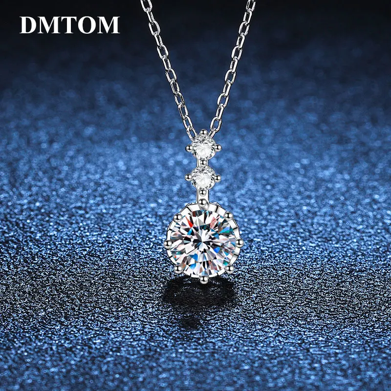 

100% 925 Sterling Silver 1carat Real Moissanite Pendant Necklace Summer Trendy Chain For Women Wedding Party Fine Jewelry Gift