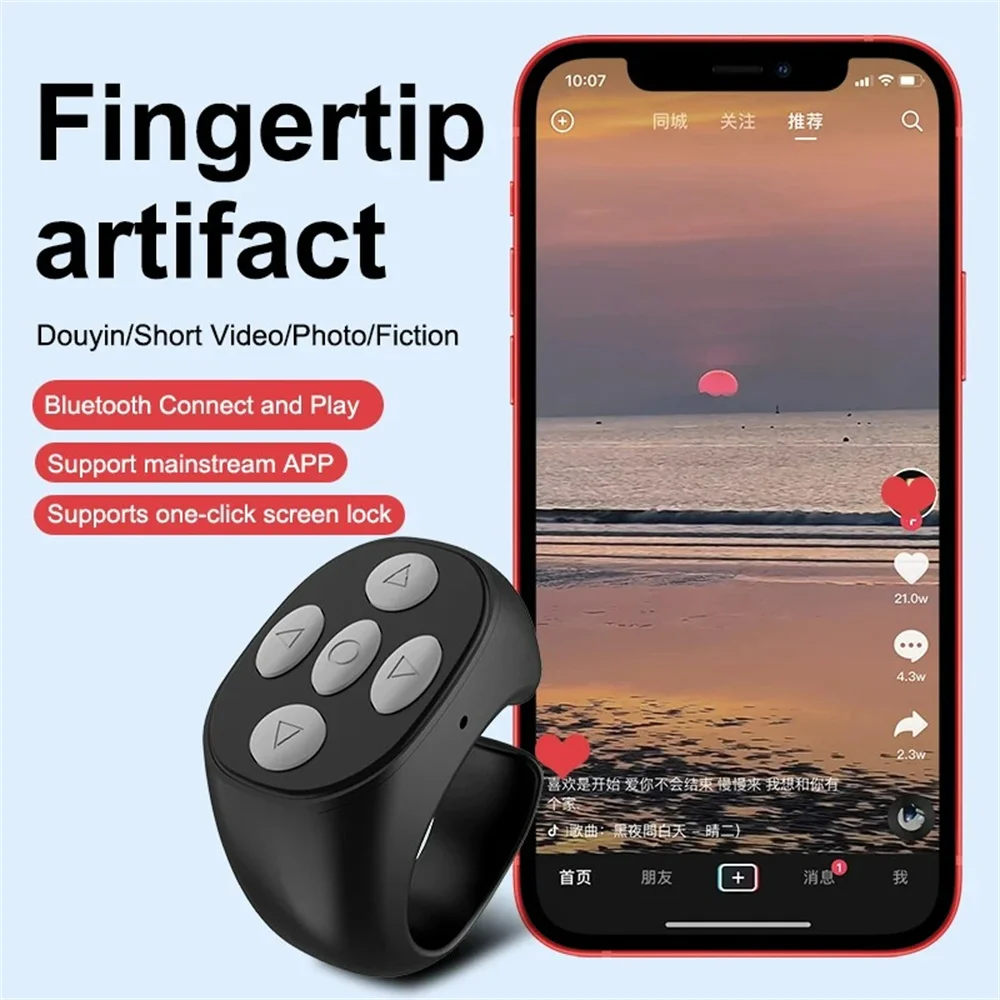 Bluetooth Tiktok Remote Control Ring Gadget Flipping Selfie Fingertip Controller Give Likes 4 Buttons 10m for IPhone Xiaomi