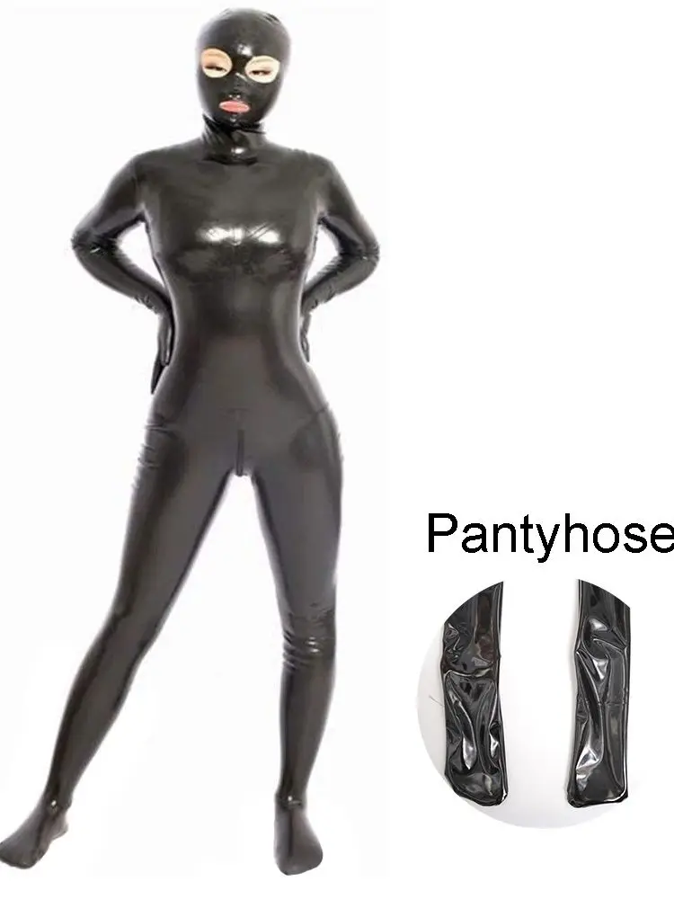 PVC Catsuit PU Leather Zipper Open Crotch Bodysuit Tights Coat Zentai Finger Bodystocking Leotard