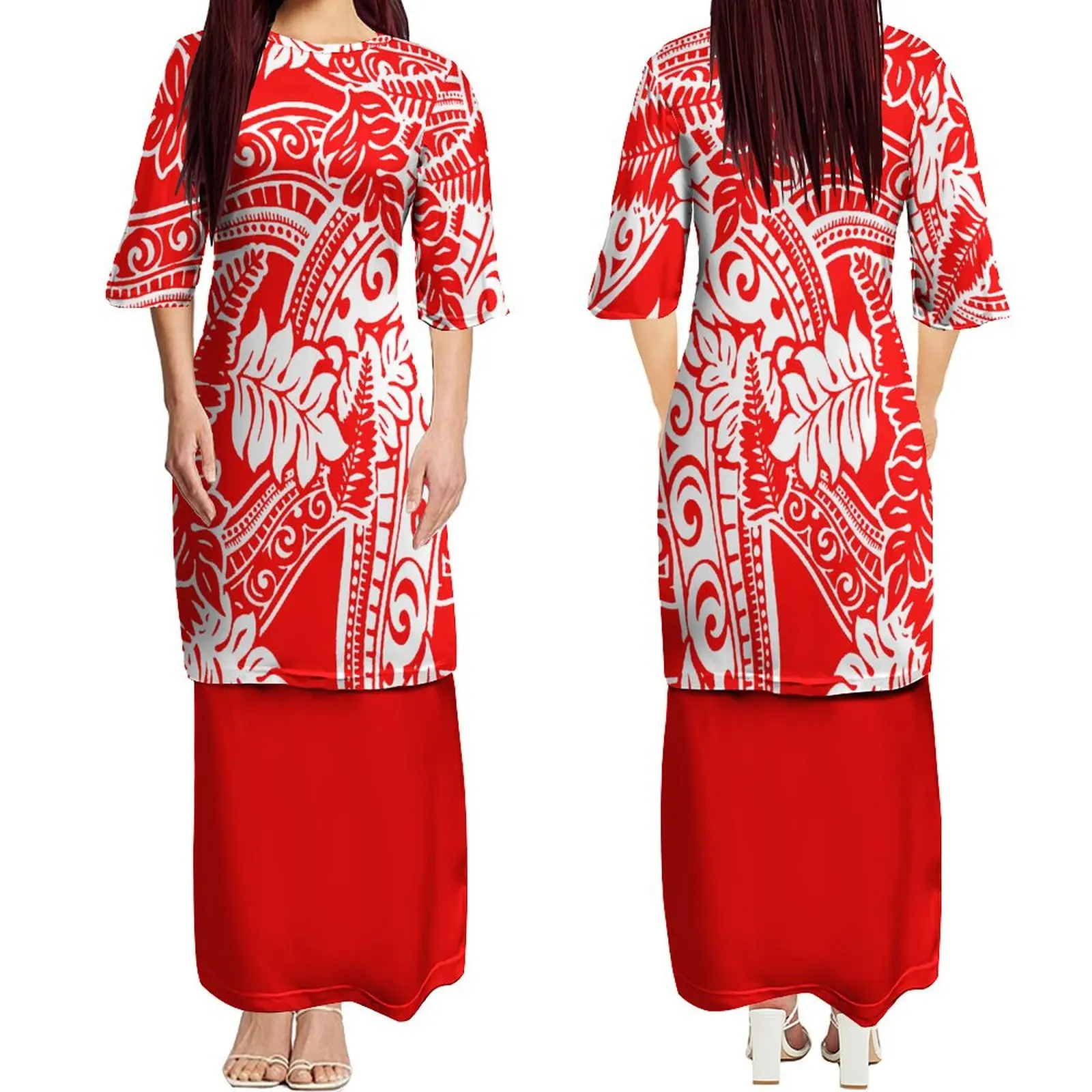 

Women'S Crew Neck Dress Polynesian Islands Custom Pattern Puletasi Dress 2-Piece Set Free Shipping