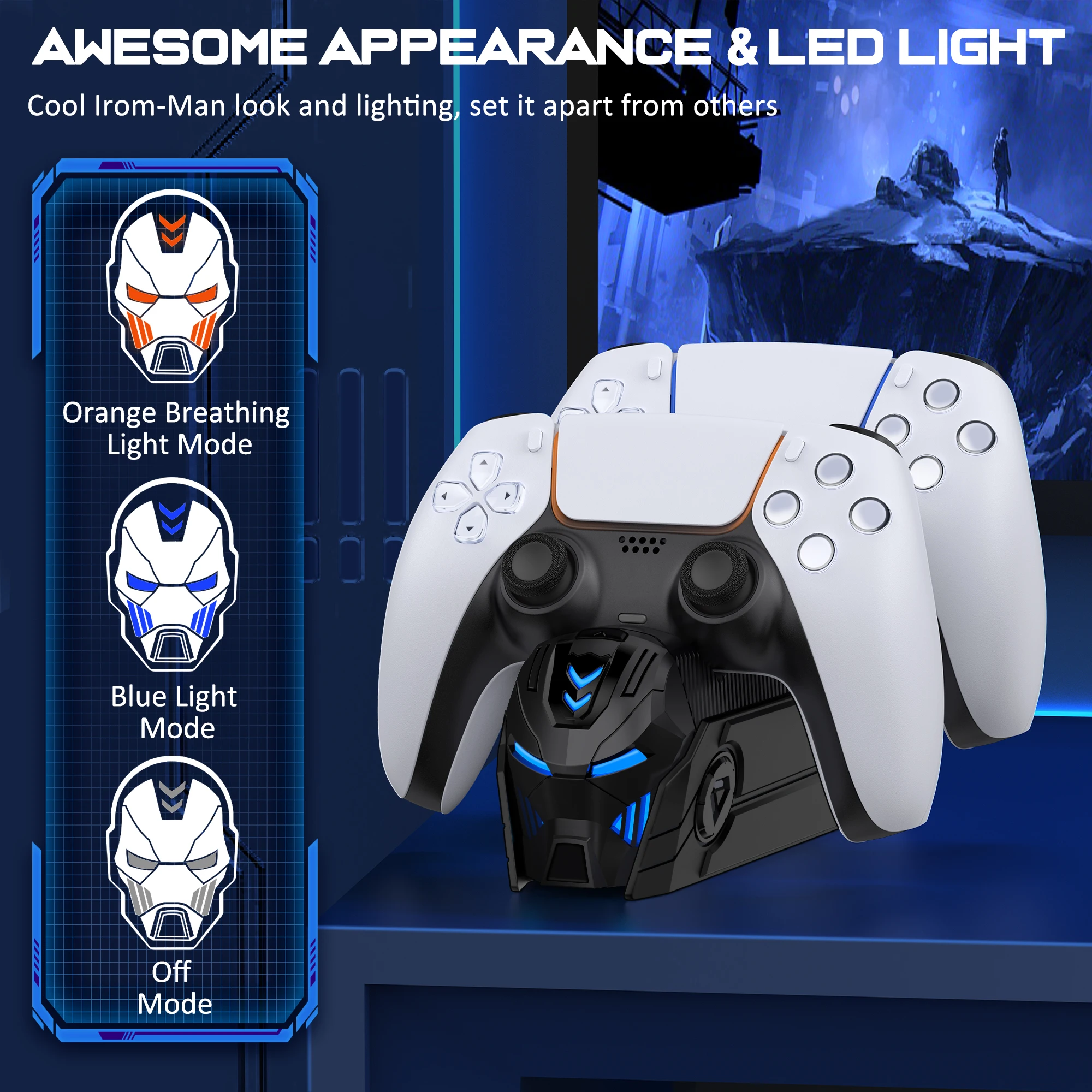BEBONCOOL FC500 PS5 슬림 컨트롤러 충전 스테이션 듀얼 고속 충전기 LED 표시등 도킹 스탠드
