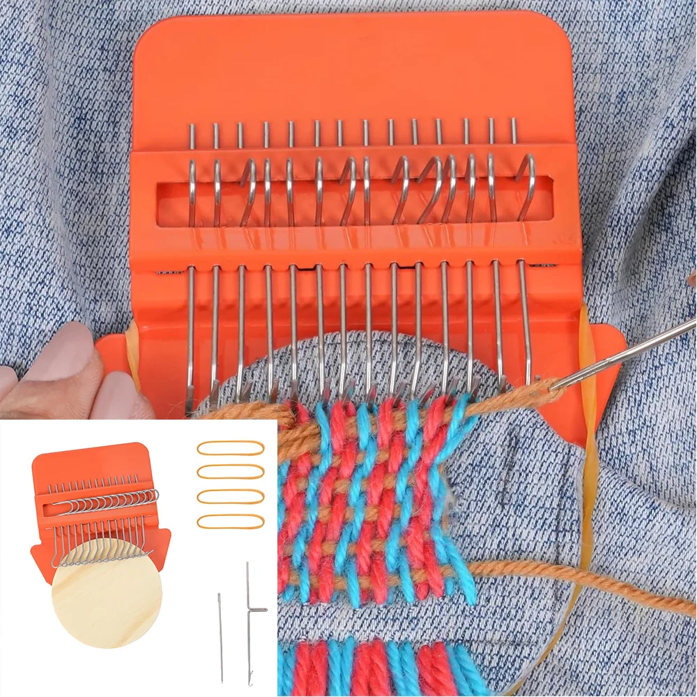 Mini Wooden Loom Darning Knitting Machine Small Weaving Frame Darning Machine For Mending Clothes and Jeans DIY Sewing Portable