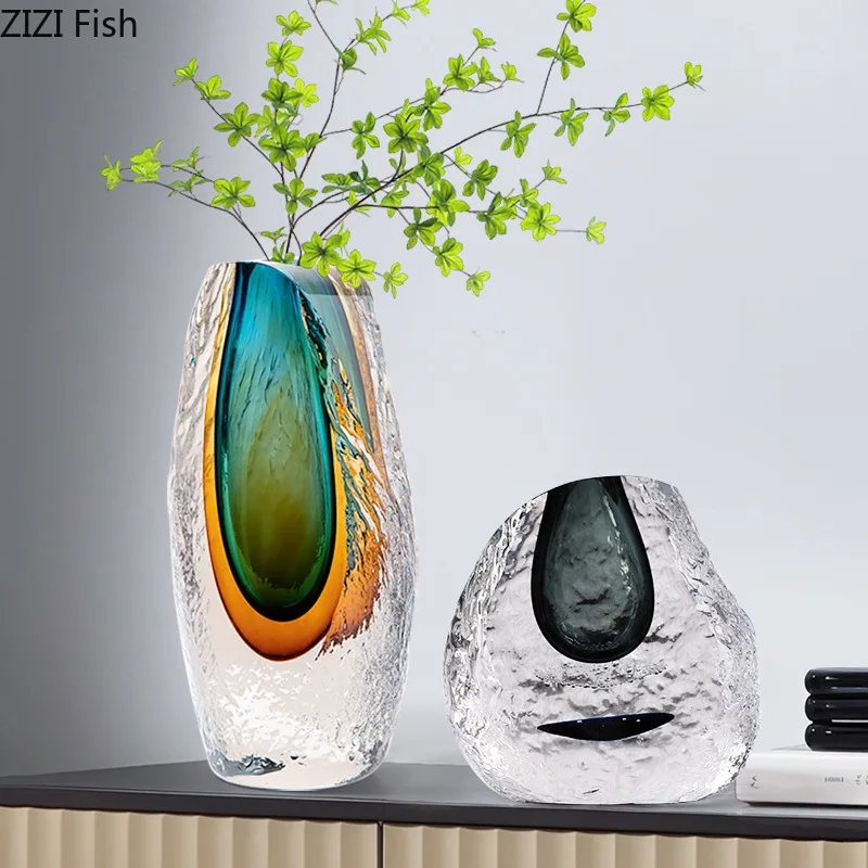 Gradient Glazed Glass Vase Desk Decoration Hydroponics Flower Pots Decorative Flower Arrangement Modern Home Decor Floral Vases 3