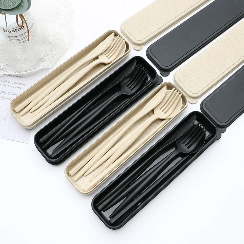Cutlery Tableware Spoon Fork Chopsticks Safe Wheat Straw Dinnerware Box Portable Travel Use Kitchen Accessories 4PCS/Set Cutlery Set Western Style Cutlery Set Picnic Cutlery Set Picnic Tableware Camping Cutlery Set