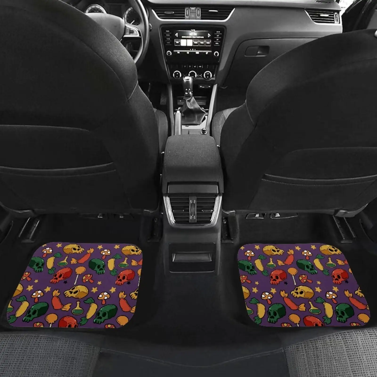 Halloween Skulls Mushroom Car Floor Mats Meat Star Magic Potion Car Front Rear Floor Foot Mats Anti-Slip Mat 4pc