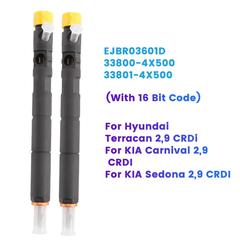 

Новый инжектор дизельного топлива EJBR03601D 33800-4X500, 2 шт. (с 16-битным кодом), запчасти для Hyundai townan KIA Carnival Bongo 2,9 CRDI
