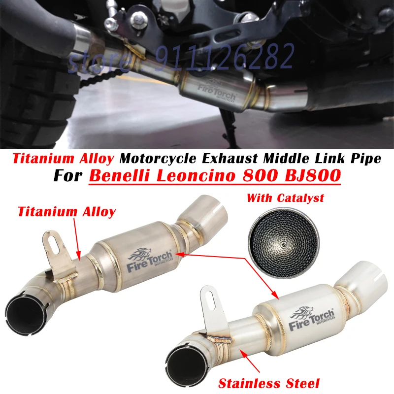 Slip On For Benelli Leoncino 800 Trail BJ800 Motorcycle Exhaust Escape Muffler Modified System Middle Link Pipe With Catalyst