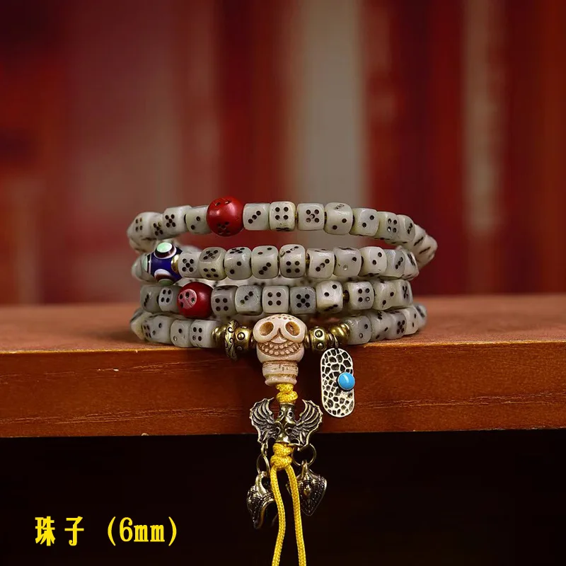 Tibetan Return 108 Buddhist Prayer Beads Multi-circle Bracelet Ox Bone Three-way Agate Material Accessories necklace 2