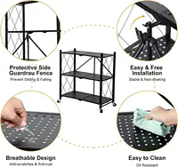 3-Tier Foldable Duty Storage Shelves with Wheels 13.4" D x 28" W x 34" H, Freestanding Shelving No Assembly Required, for Kitche 2
