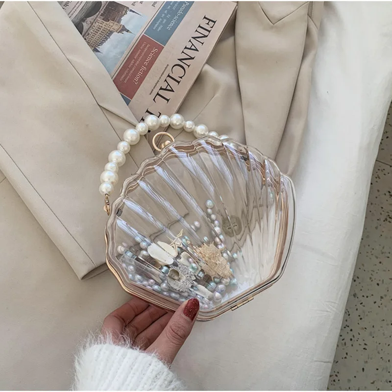 Transparent Acrylic Women's Bag Luxury Clear Shell Shape Evening Bag Pearl Chain  Crossbody Bags For Female Purse Handbag XA750H - AliExpress