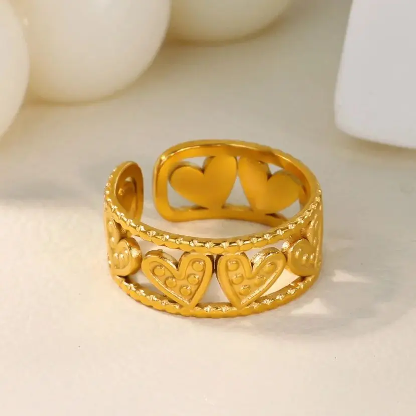 Elegant Rings for Women Gold Color Stainless Steel Geometric Adjustable.