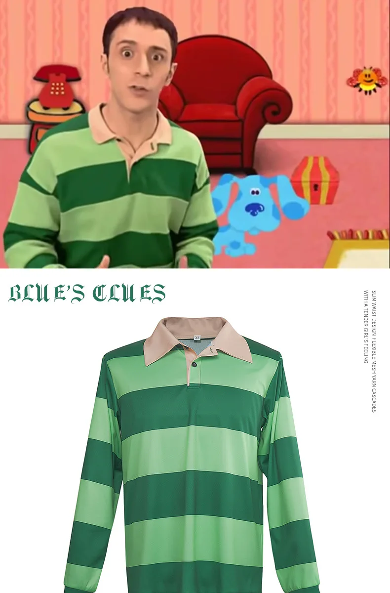 Minecraft Steve Cosplay Green Striped Polo Shirt for Men (Unofficial)