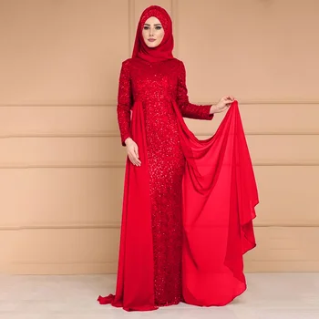 2022 New Sequins Large Size Dress Feminine Temperament Slim Long Sleeve Saudi Arabia Abayas For
