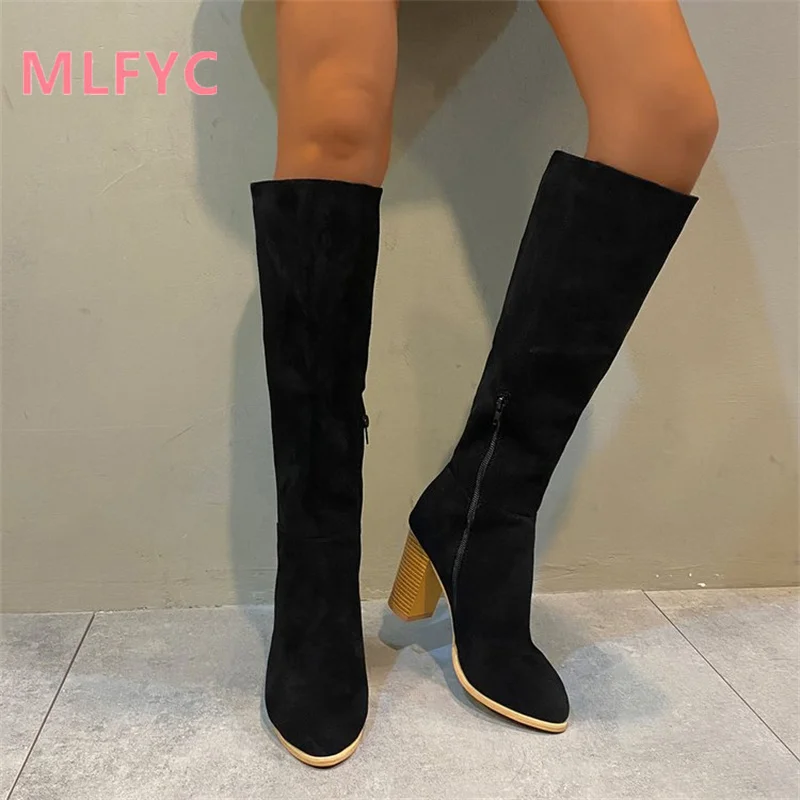 Long Boots for Women with Thick Heels Frosted Knees Easy To Match Autumn Winter Knee Length Boots for Women's Boots