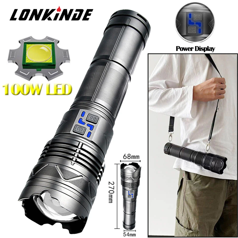 

Powerful 100W GT60 LED Flashlight USB Rechargeable Zoomable lamp Long Range 3500m Torch With 20800Mah Emergency lantern Outdoor