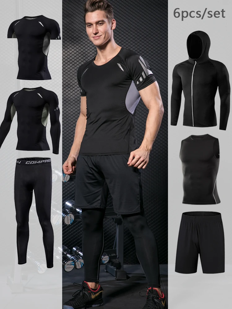 Ensemble de course serré pour hommes Fitness Sportswear Jogging Sport Suit  Gym Compression Vêtements de sport Survêtement d'entraînement,jogging homme, ensemble jogging homme,sport homme,vetement sport homme,Rash guard -  AliExpress