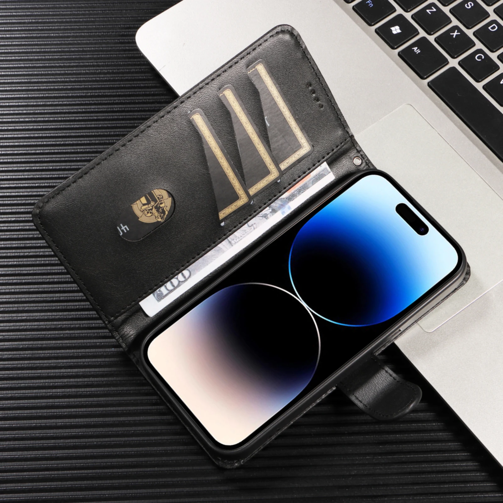 Retro Lines Leather Flip Wallet Case with Stand and Card Slot