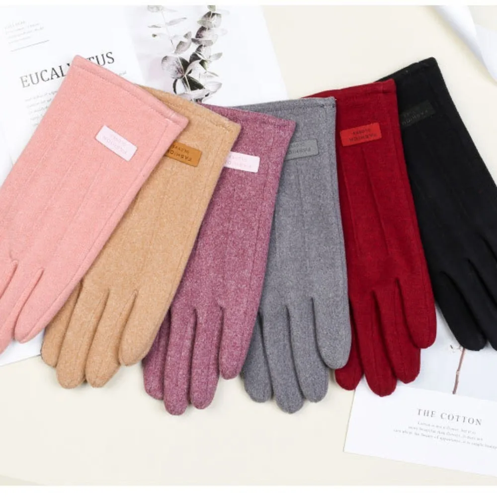 

Double Sided Plush Finger Gloves Windproof Touchable Screen Warm Gloves Plush Cold Prevention Touch Screen Gloves Women's Style