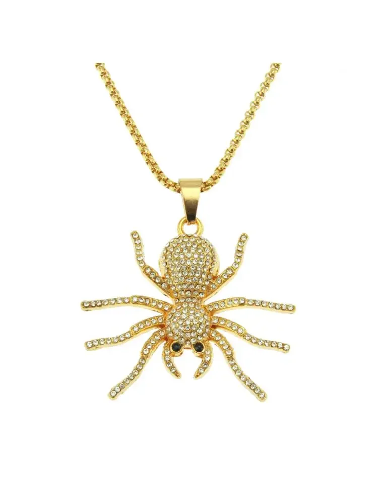 2022 New Spider Pendant Necklace Mens  Hip Hop Gold Color Animal Charm Chains Party Jewelry Accessories Hot Sale stuffed animal sea turtle key chain cartoon turtle plush toy pendant keyrings backpack handbag charm keychain accessories