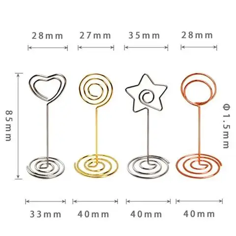 

Metallic Paper Clamp Desktop Decoration Card Holder Photo Clip Table Numbers Holder Stand Message Clips Wedding Party Supplies