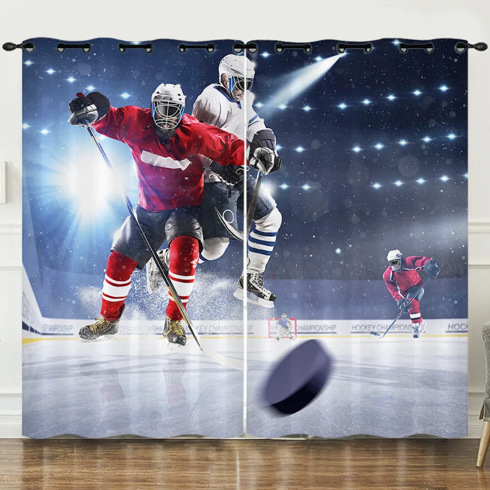 

2022 Ice Sports Hockey Curlers Patterned Curtains Home Decor Aesthetic Bedroom Living Room Sunshade Curtains 2Pcs/set Cortinas