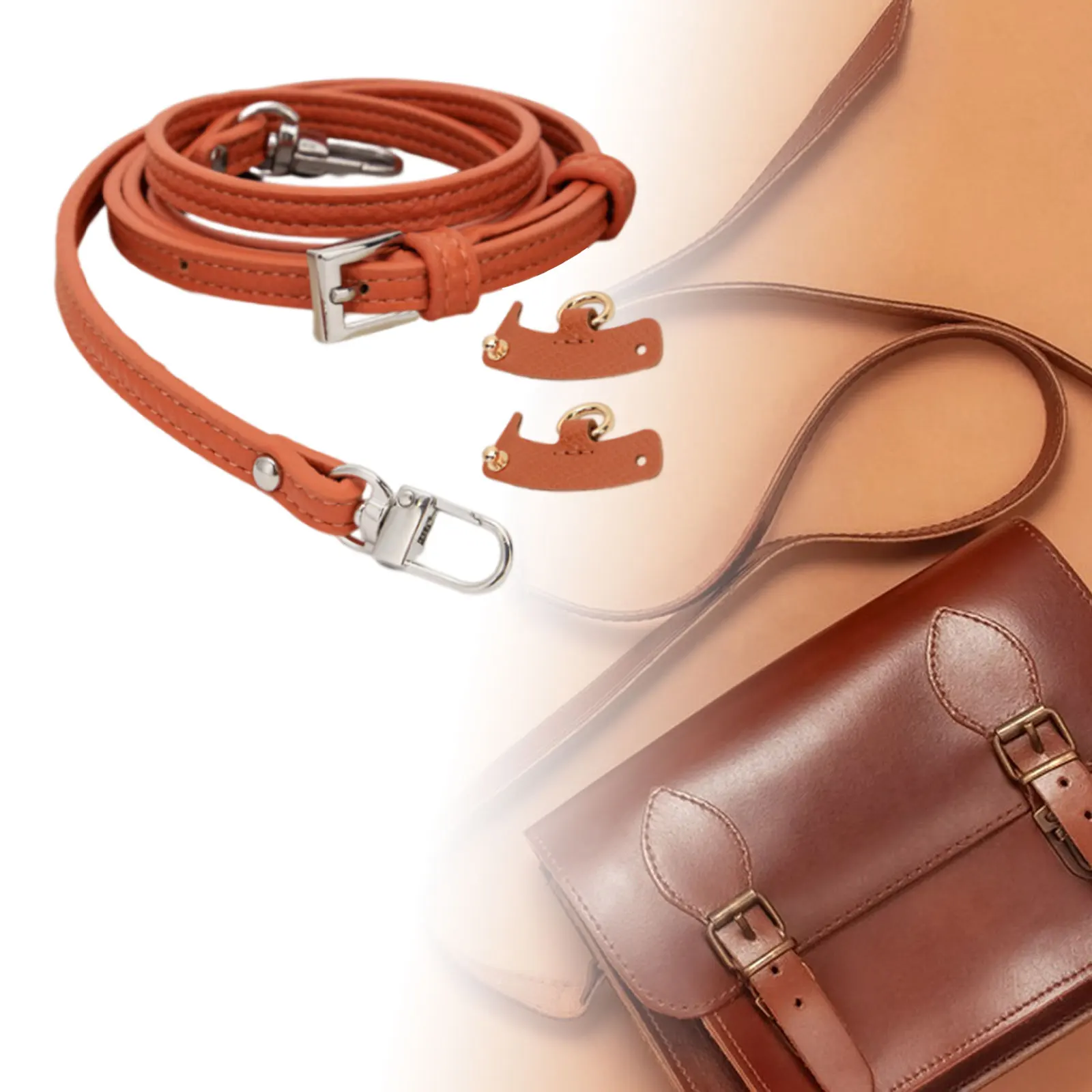 Adjustable Brown Leather Purse Strap