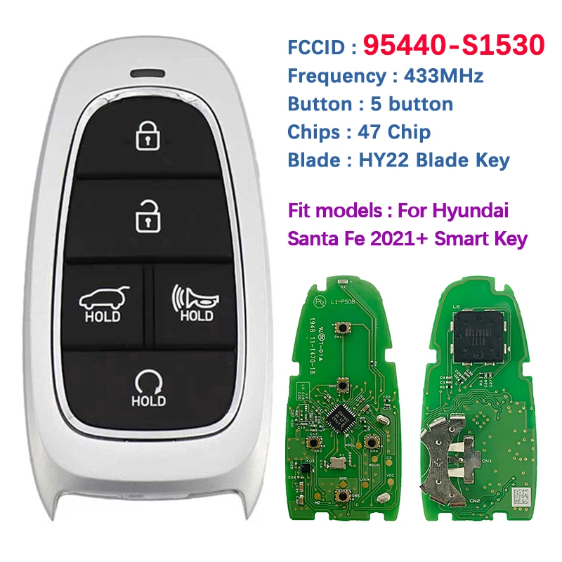 

CN020250 Original PCB 5 Button Smart Key For Hyundai Santa Fe 2021 Remote 47 Chip HITAG 3 433MHz FCCID 95440-S1530 TQ8-FOB-4F27