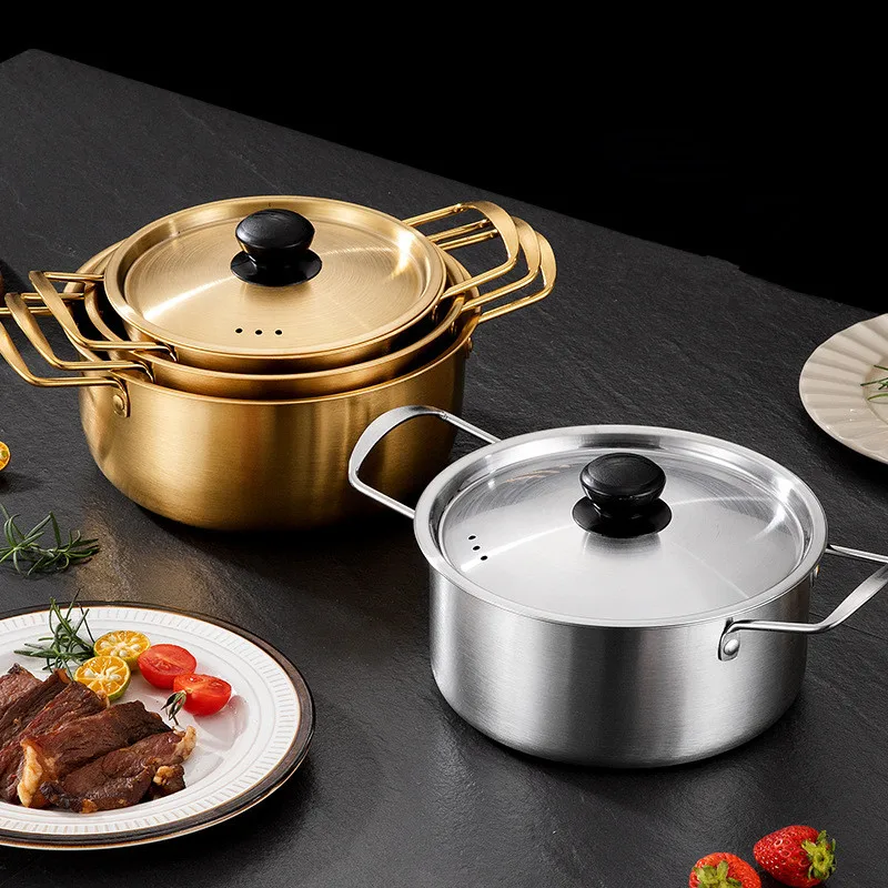 Korean Stainless Steel Instant Noodle Pot with Lid Household Non-Stick Pans Soup Saucepan Cookware Kitchen Cooking Utensils