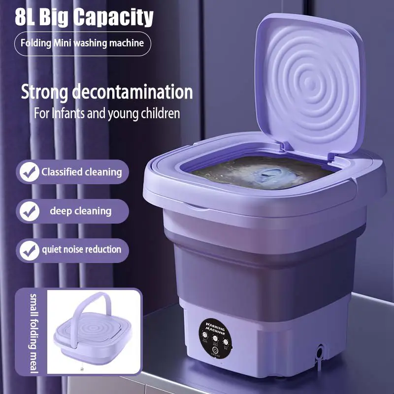 8L Mini Foldable Washing Machine Household Clothes Socks Underwear Cleaning Washer Travel Washing Machine With Spinning Dry 4
