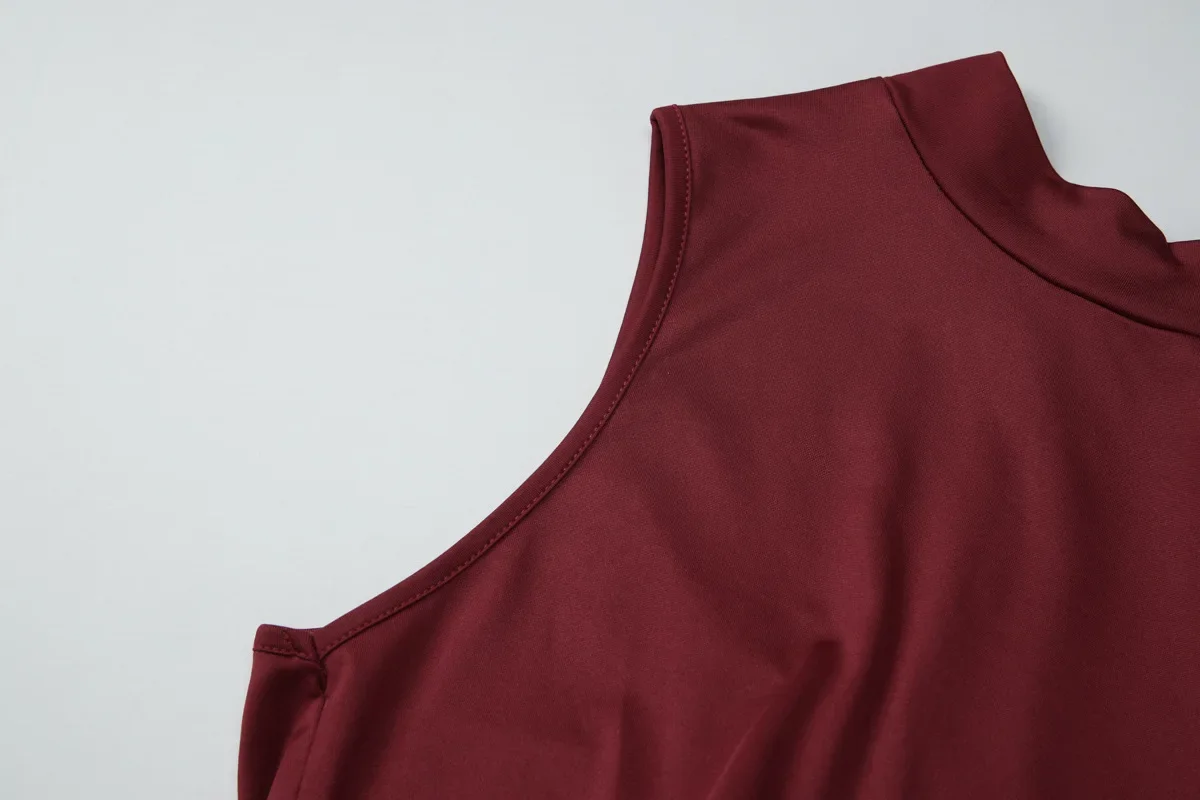 Halbhoher Kragen Ärmelloses Sexy Maxikleid Damen Abendkleid Elegant Hohe Taille Gerafftes Schlitz-Clubkleid Party Langes Tanktop-Kleid – Detail 35