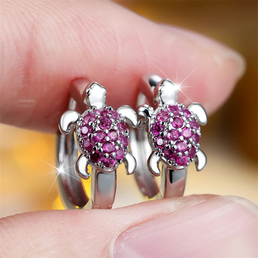 Multicolor Zircon Sea Turtle Hoop Earrings For Women Vintage Gold Silver Color Ear Buckle Wedding Jewelry Valentine's Day Gifts