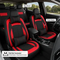 Black Red PU Leather Car Seat Covers Full Set, Universal 5-Seater Front & Rear Seat Protectors, All-Season Auto Interior Cushions for Cars, SUVs, Trucks & Vans 1