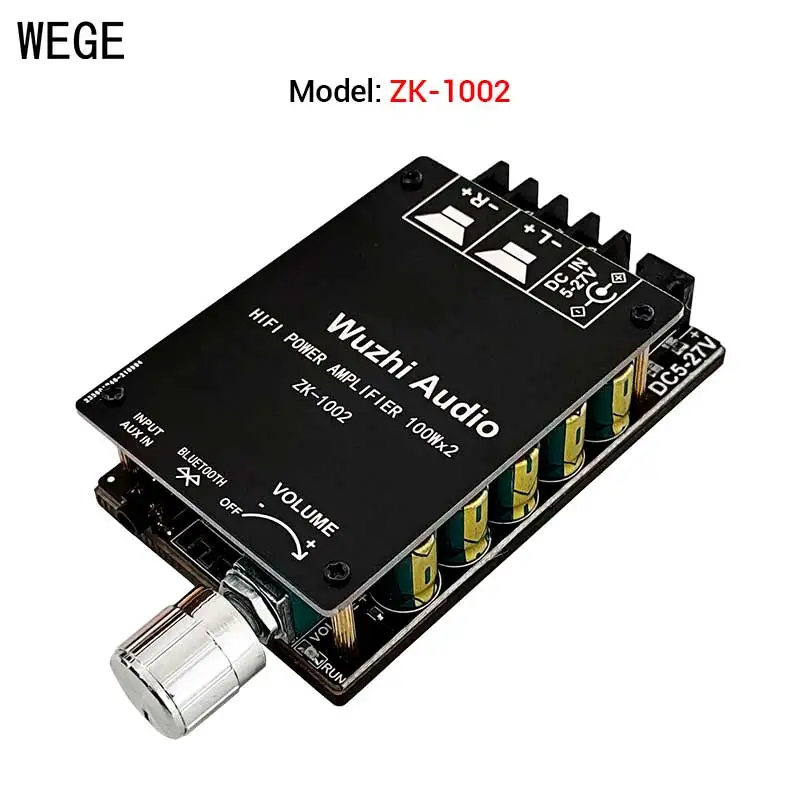 WEGE 디지털 오디오 전력 증폭기 보드 AMP 스테레오 2.0 채널 AUX Wuzhi 오디오, 50W x 2 100W x 2 ZK-502C 1002, HIFI TPA3116D2 BT5.0
