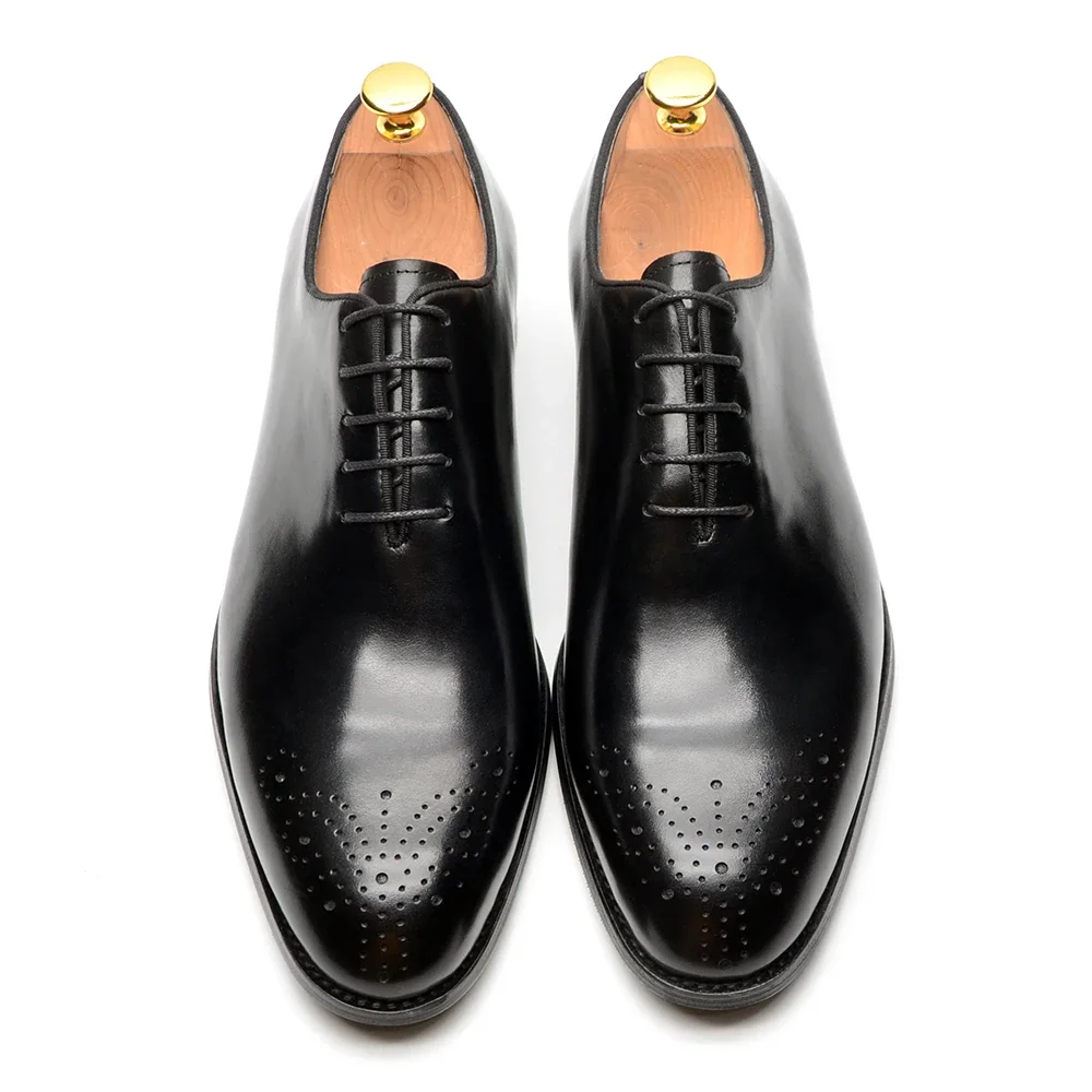 Chaussures Oxford Homme Sur Mesure En Cuir - Marron Foncé Brogue Fait Main - Taille UK 11