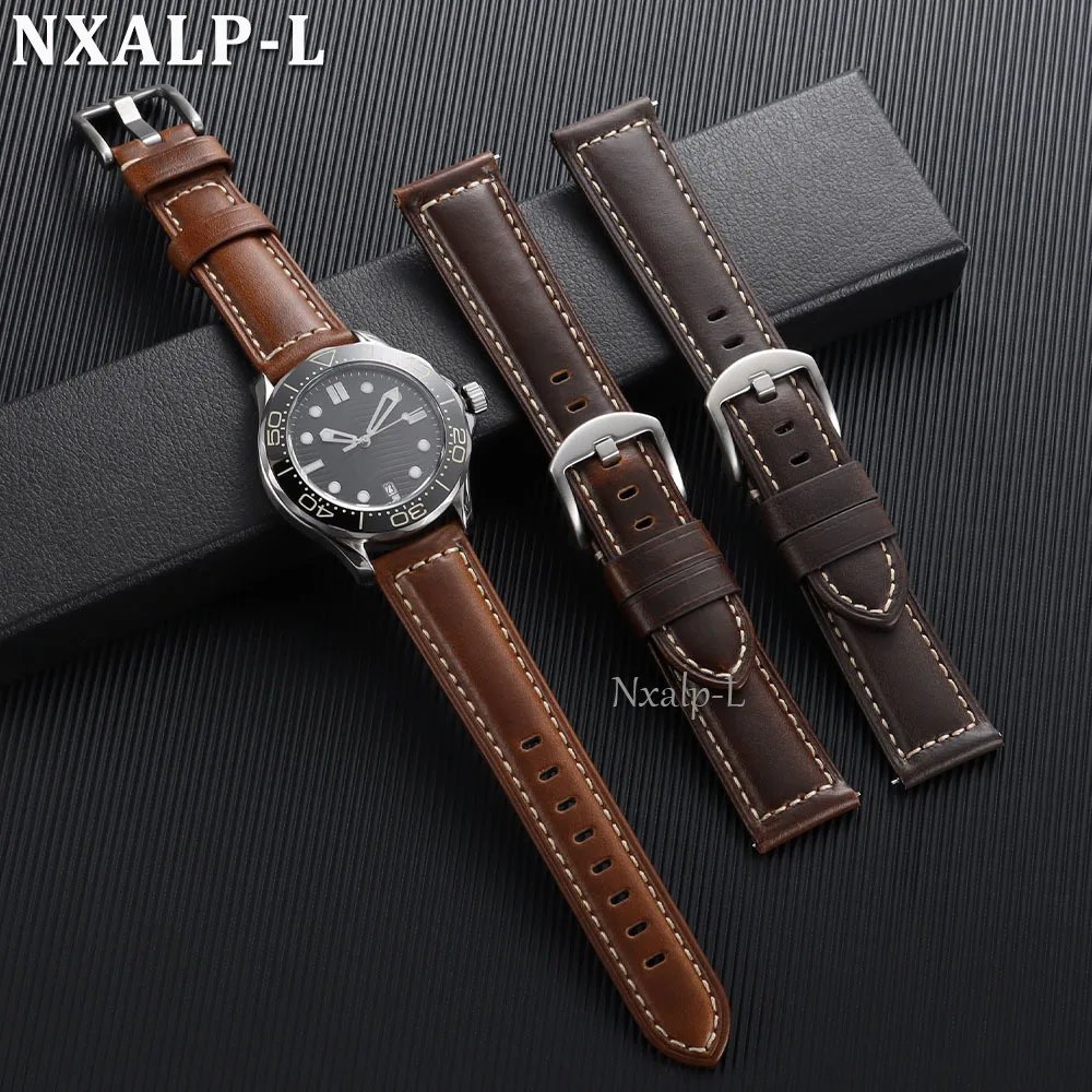 Luxurious Oil Wax Cowhide Genuine Leather Watch Band with Quick Release
