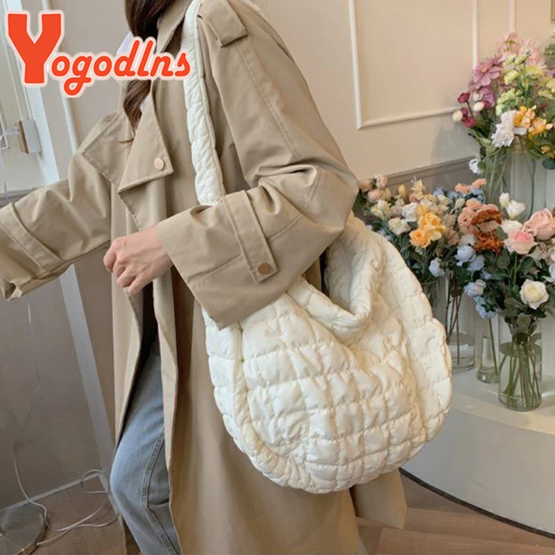 New Quilted Padded Crossbody Bag for Women Pleated Bubbles Cloud Shoulder Bags Large Tote Bucket Bag Ruched Handbags