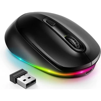 Mofii Rechargeable Wireless RGB Mouse Quiet Click LED Rainbow Lights 2.4G Mice for Kids Chromebook Windows Mac PC Computer