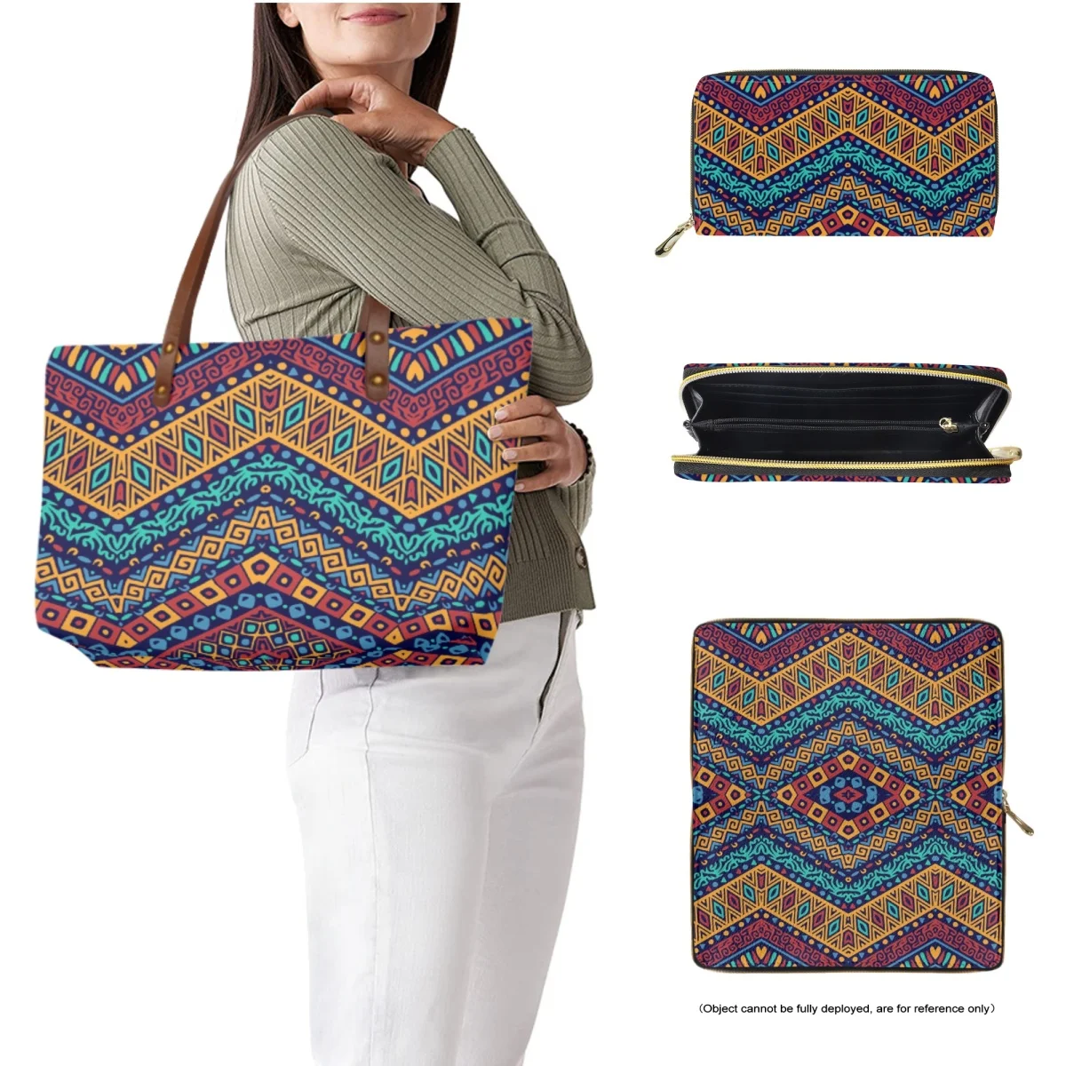 Original Vintage Pattern Large Capacity Totes Leather Wallet Combo Tribal Geometric Design Fashion Trend Ladies Handbags