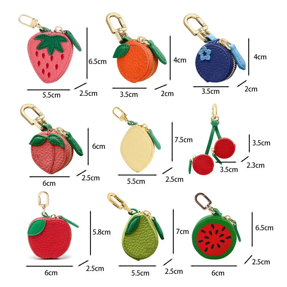 Mini Cherry Fruit Shape Coin Purse Portable Strawberry Blueberry Peach Lemon Cute PU Leather Pouch Wallet Pendant Key Chain Gift