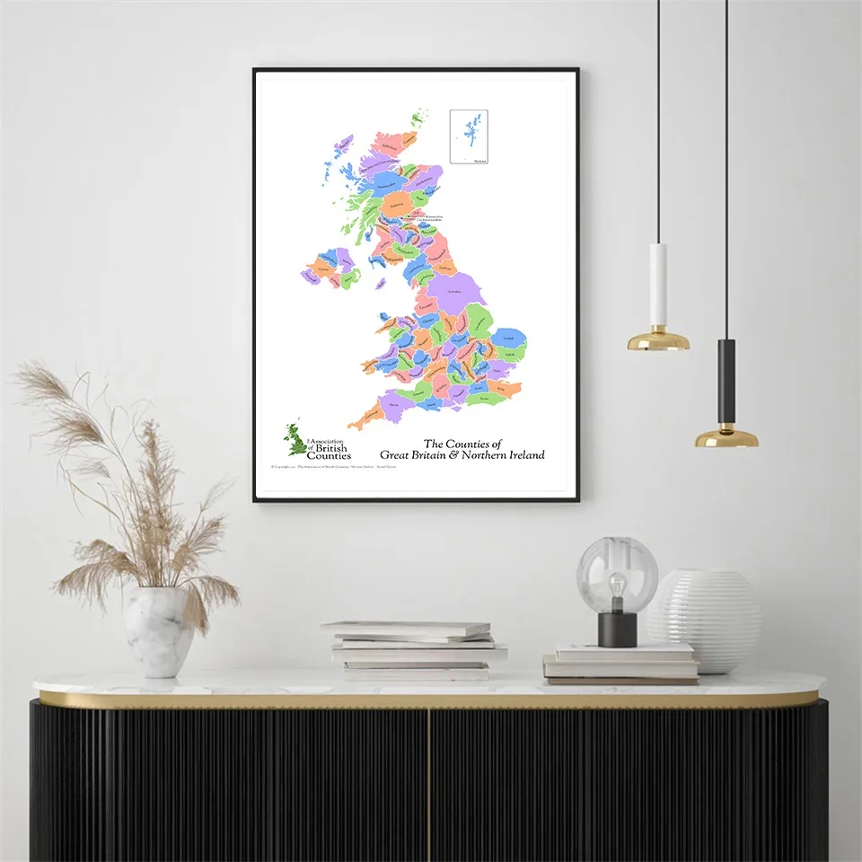 42*59cm Map Of The Great Britain and Northern Ireland Canvas Painting Decorative Poster Home Decor School Supplies Travel Gift