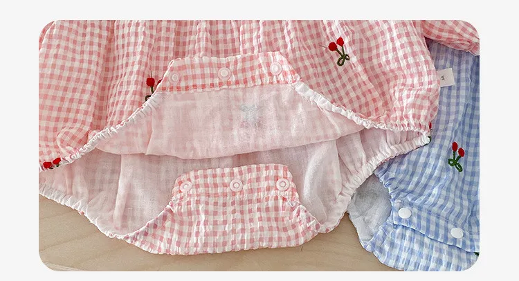 Nette Puppe Kragen Kinder Mädchen Strampler Baby Mädchen Herbst Gestickte Kirsche Strampler Langarm Prinzessin Neugeborenen Kind Kleidung – Detail 3